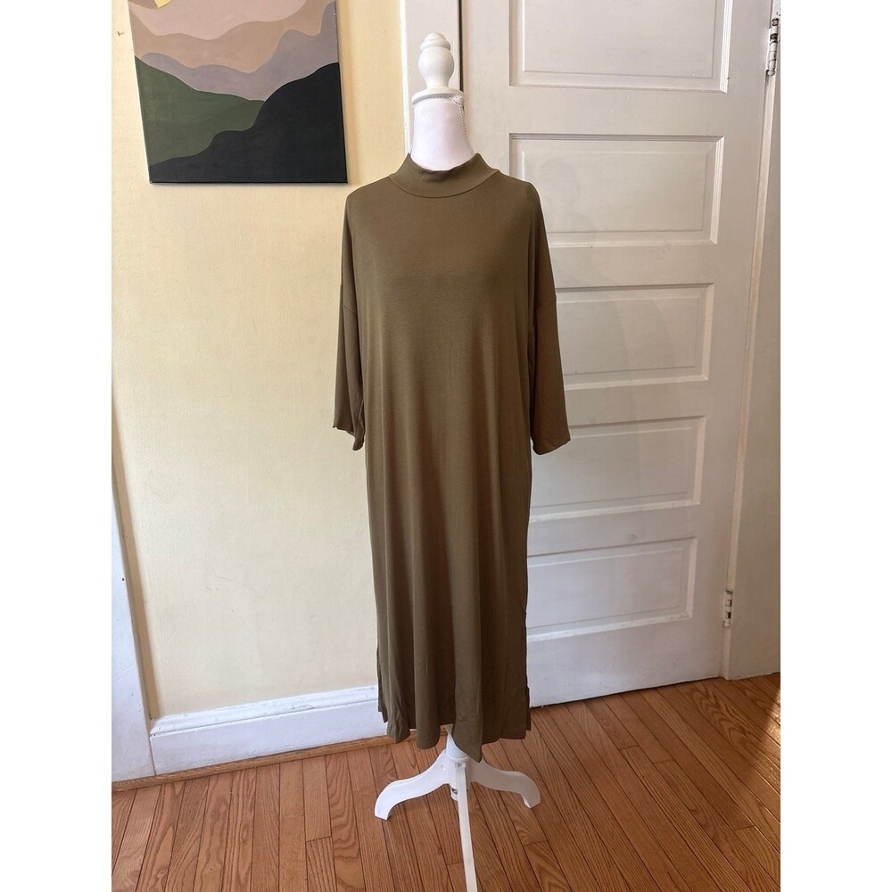Womens dress boxy modest mock neck turtleneck side slit boutique casual